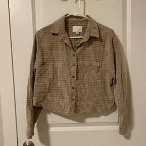 American Eagle cropped button plaid corduroy shirt
